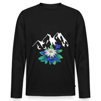 Gebirge Berge Tirol Edelweiss Enzian Natur Wandern - Männer Premium Bio Langarmshirt - Schwarz - Vorne - Nico (187cm)