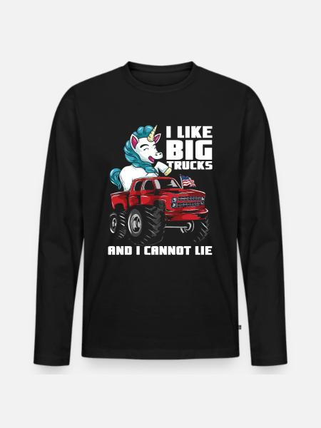 Ich mag große Monstertrucks & Einhörner - Männer Premium Bio Langarmshirt - Schwarz