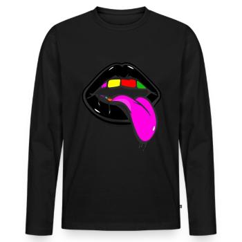Black lips and rainbow teeth with tongue - Men's Premium Organic Long Sleeve Shirt - black - Front - Nico (187cm)