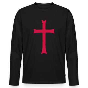 Templer Ritter Kreuz - Männer Premium Bio Langarmshirt - Schwarz - Vorne - Nico (187cm)