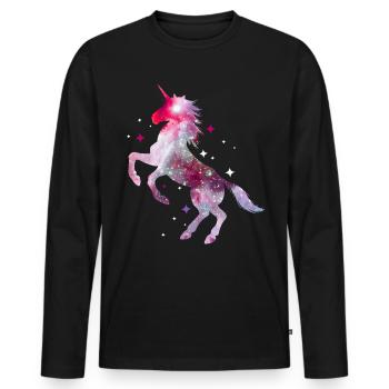 Einhorn Unicorn Pferd Glitzer Isländer - Männer Premium Bio Langarmshirt - Schwarz - Vorne - Nico (187cm)