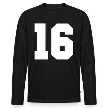 Zahl 16 - Männer Premium Bio Langarmshirt - Schwarz - Vorne - Nico (187cm)