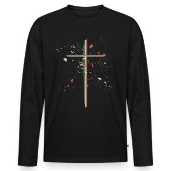 Chrétien - Religion - T-shirt manches longues Premium bio Homme - noir - Devant - Nico (187cm)