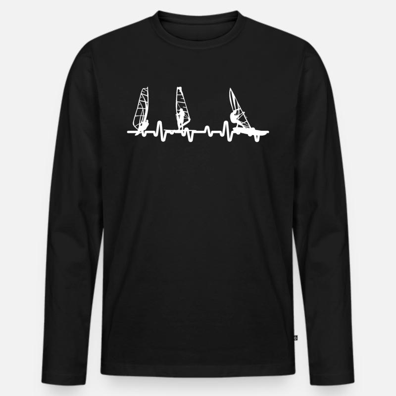 Herzschlag Windsurfen Windsurfing Surfen - Männer Premium Bio Langarmshirt - Schwarz