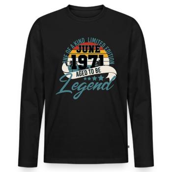 Juin 1971 Anniversaire Vintage 50 ans - T-shirt manches longues Premium bio Homme - noir - Devant - Nico (187cm)