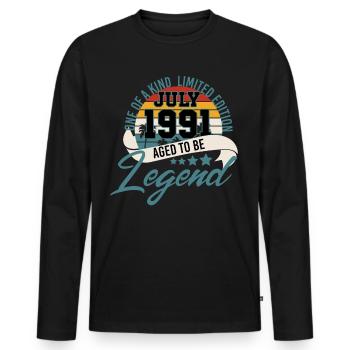Vintage 30e anniversaire juillet 1991 - T-shirt manches longues Premium bio Homme - noir - Devant - Nico (187cm)