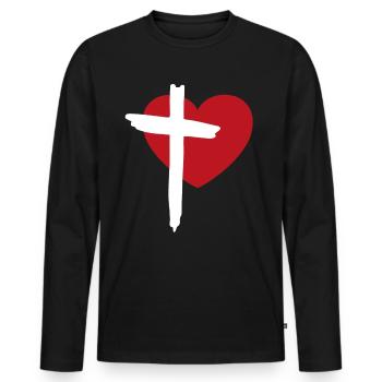 Cœur et croix - T-shirt manches longues Premium bio Homme - noir - Devant - Nico (187cm)