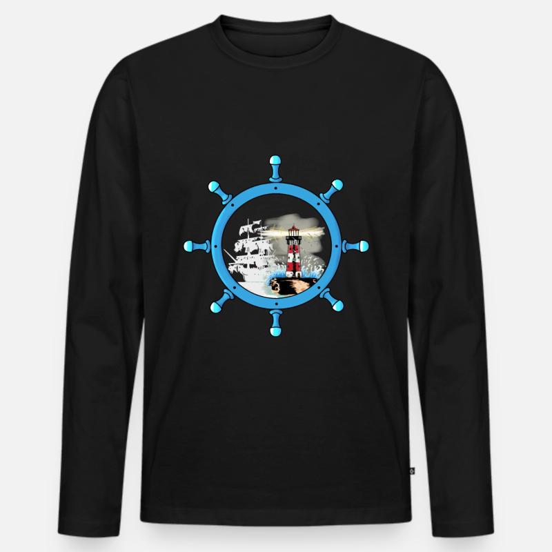 Steuerrad Geisterschiff Leuchtturm Maritim Küste - Männer Premium Bio Langarmshirt - Schwarz