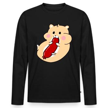 Hamster mit Salami - Männer Premium Bio Langarmshirt - Schwarz - Vorne - Nico (187cm)