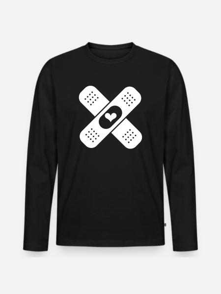 Pflaster Herz - Männer Premium Bio Langarmshirt - Schwarz
