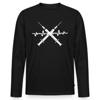 Seringue médicale croisée - T-shirt manches longues Premium bio Homme - noir - Devant - Nico (187cm)