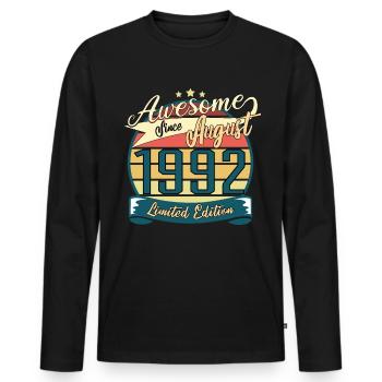 Vintage 1992 August Geschenkidee - Männer Premium Bio Langarmshirt - Schwarz - Vorne - Nico (187cm)