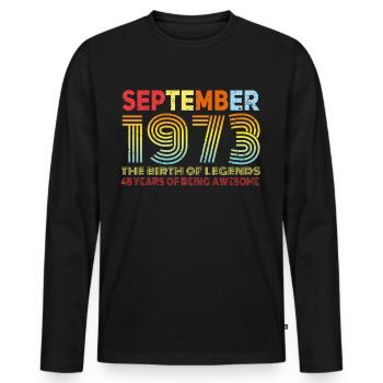 September 1973 Vintage gift idea - Men's Premium Organic Long Sleeve Shirt - black - Front - Nico (187cm)