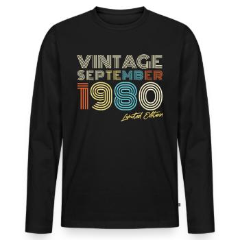 Vintage Im September 1980 Geschenkidee - Männer Premium Bio Langarmshirt - Schwarz - Vorne - Nico (187cm)