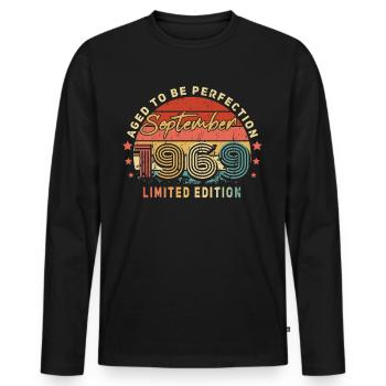 Né en septembre 1969 Vintage - T-shirt manches longues Premium bio Homme - noir - Devant - Nico (187cm)