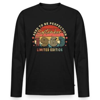 Born in September 1963 Vintage - Men's Premium Organic Long Sleeve Shirt - black - Front - Nico (187cm)