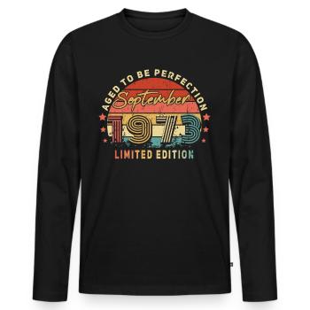 1973 In September Vintage Gift Idea - Men's Premium Organic Long Sleeve Shirt - black - Front - Nico (187cm)
