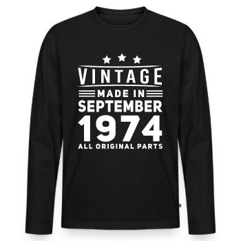 Im September 1974 Geboren Vintage - Männer Premium Bio Langarmshirt - Schwarz - Vorne - Nico (187cm)