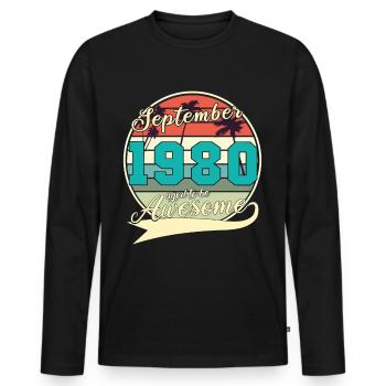 September 1980 Geschenkidee - Männer Premium Bio Langarmshirt - Schwarz - Vorne - Nico (187cm)