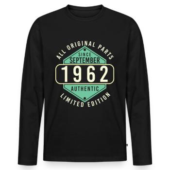 Born in Septenber 1962 Vintage - Men's Premium Organic Long Sleeve Shirt - black - Front - Nico (187cm)