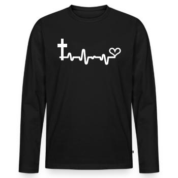 Herz Kreuz - Männer Premium Bio Langarmshirt - Schwarz - Vorne - Nico (187cm)