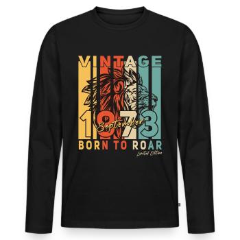 1973 In September Vintage Lion - Men's Premium Organic Long Sleeve Shirt - black - Front - Nico (187cm)