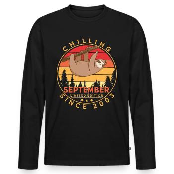 2003 Im September Faultier Retro - Männer Premium Bio Langarmshirt - Schwarz - Vorne - Nico (187cm)