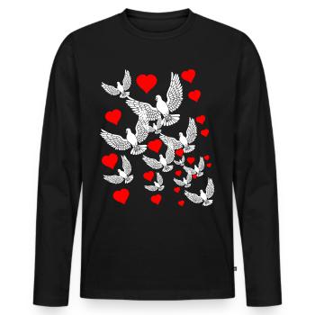 Friedenstauben Herzen Weltfrieden Friedensbewegung - Männer Premium Bio Langarmshirt - Schwarz - Vorne - Nico (187cm)