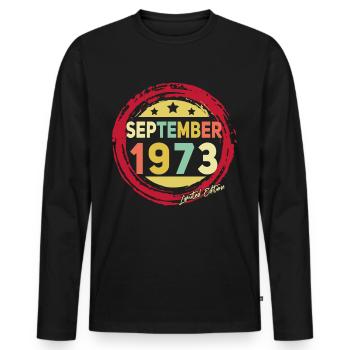 Born in September 1973 Vintage - Men's Premium Organic Long Sleeve Shirt - black - Front - Nico (187cm)