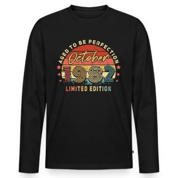 Vintage Gift October 1982 - Men's Premium Organic Long Sleeve Shirt - black - Front - Nico (187cm)