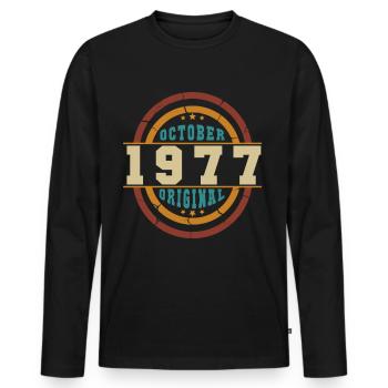 Né octobre 1977 Orginal Retro - T-shirt manches longues Premium bio Homme - noir - Devant - Nico (187cm)