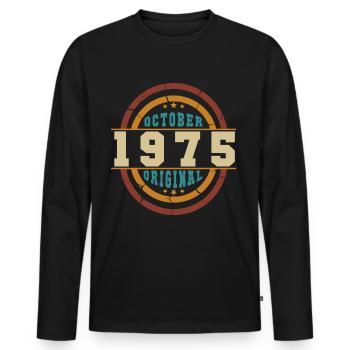 Né octobre 1975 Orginal Retro - T-shirt manches longues Premium bio Homme - noir - Devant - Nico (187cm)