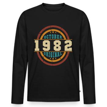 Vintage 1982 En Octobre - T-shirt manches longues Premium bio Homme - noir - Devant - Nico (187cm)