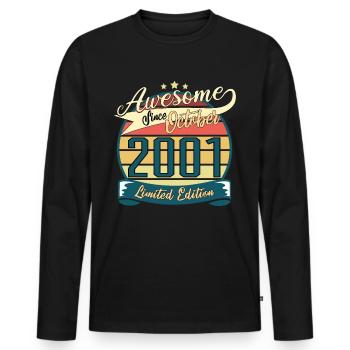 Geschenkidee Oktober 2001 Retro - Männer Premium Bio Langarmshirt - Schwarz - Vorne - Nico (187cm)
