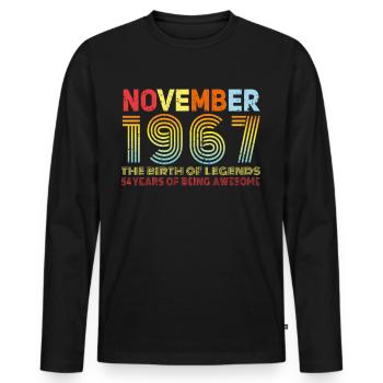1967 Im November Vintage Geschenk - Männer Premium Bio Langarmshirt - Schwarz - Vorne - Nico (187cm)