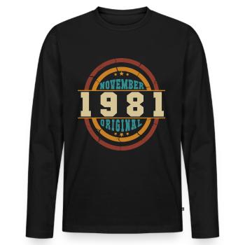 Geschenkidee November 1981 Vintage - Männer Premium Bio Langarmshirt - Schwarz - Vorne - Nico (187cm)