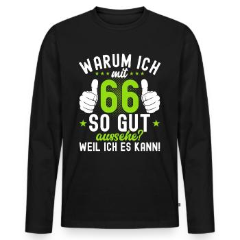 66 Jahre Sprüche 66 Geburtstag Geschenk - Männer Premium Bio Langarmshirt - Schwarz - Vorne - Nico (187cm)