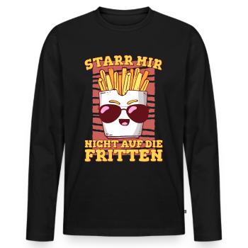 Pommes Frites | Starr mir nicht auf die Fritten | - Männer Premium Bio Langarmshirt - Schwarz - Vorne - Nico (187cm)
