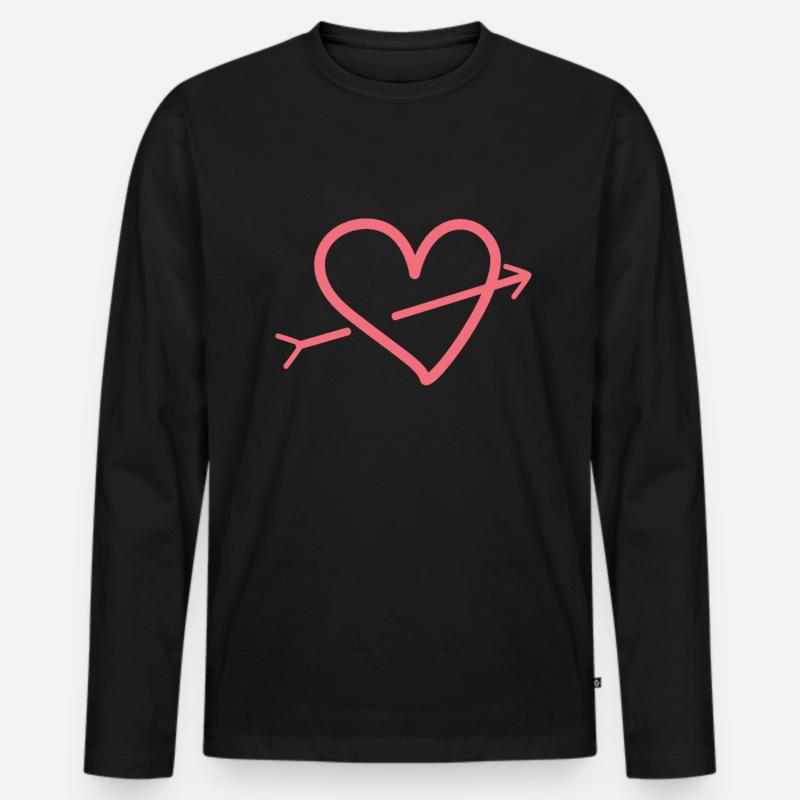Rosa Herz Mit Pfeil - Männer Premium Bio Langarmshirt - Schwarz