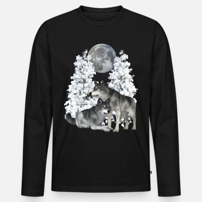 Wolf, Wölfe im Winter - Männer Premium Bio Langarmshirt - Schwarz