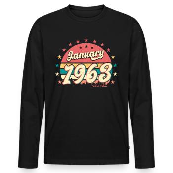 1963 En janvier Millésime - T-shirt manches longues Premium bio Homme - noir - Devant - Nico (187cm)
