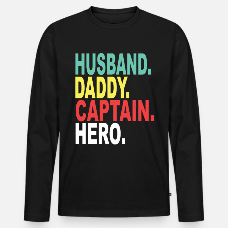 Ehemann Papa Kapitain Held - Männer Premium Bio Langarmshirt - Schwarz