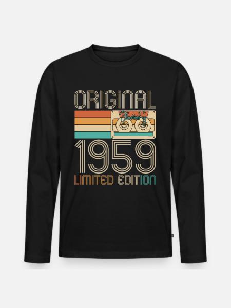 Born 1959 Born January Original Birthday - Men's Premium Organic Long Sleeve Shirt - black