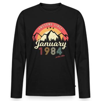 Born January 1984 Mountains Vintage - Men's Premium Organic Long Sleeve Shirt - black - Front - Nico (187cm)
