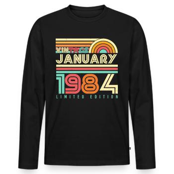 Born January 1984 Vintage - Men's Premium Organic Long Sleeve Shirt - black - Front - Nico (187cm)