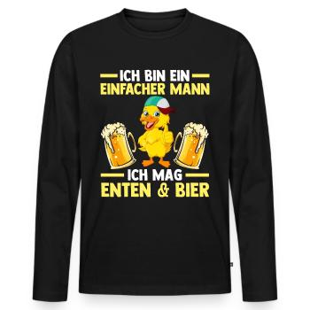 Ente Bier Enten - Männer Premium Bio Langarmshirt - Schwarz - Vorne - Nico (187cm)