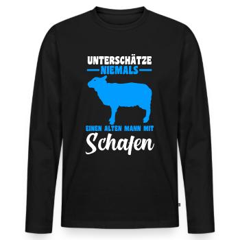 Unterschätze niemals einen alten Mann mit Schafen - Männer Premium Bio Langarmshirt - Schwarz - Vorne - Nico (187cm)