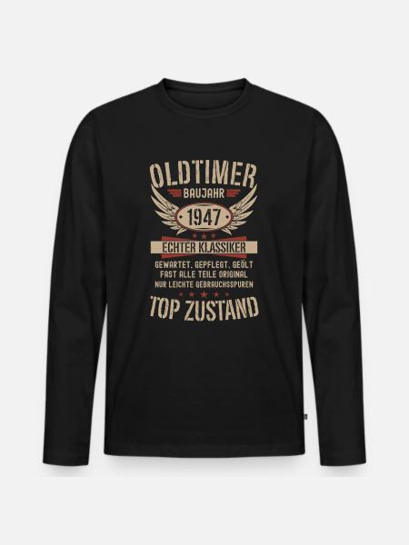Oldtimer Baujahr 1947 Geboren Jahrgang Geburtstag - Männer Premium Bio Langarmshirt - Schwarz