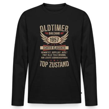 Oldtimer Baujahr 1957 Geboren Jahrgang Geburtstag - Männer Premium Bio Langarmshirt - Schwarz - Vorne - Nico (187cm)