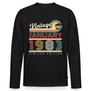 Geboren 1983 Januar Vintage - Männer Premium Bio Langarmshirt - Schwarz - Vorne - Nico (187cm)
